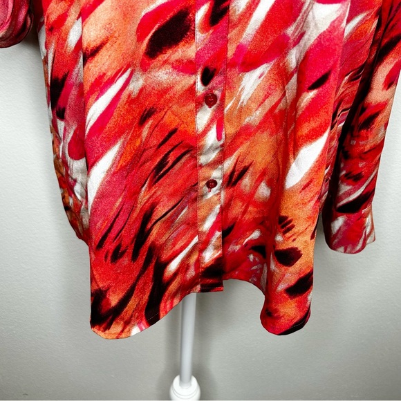 Calvin Klein Womens Orange & Coral Abstract Long Sleeve Button-Up Top Size L - Picture 4 of 10